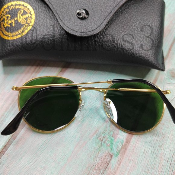 New Ray-Ban Round Metal Classic 3447 Authentic Dark green lenses with gold frame main image 6